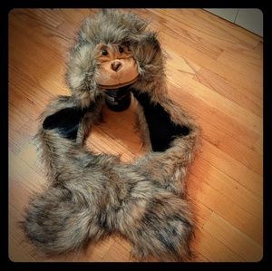 Last chance! Monkey faux fur hood hat with scarf